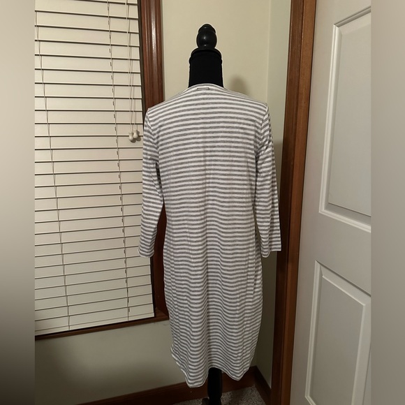 Michael Kors, gray and white stripe knit dress, laced eyelet upper chest, Size S - Picture 2 of 7